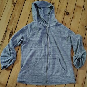 NY & Co Zippered Hoodie 3/4 Tab Sleeve Gray Size L